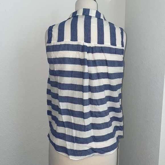 ZARA BASIC striped blue and white v neck button down tank top in sz small - Picture 5 of 9